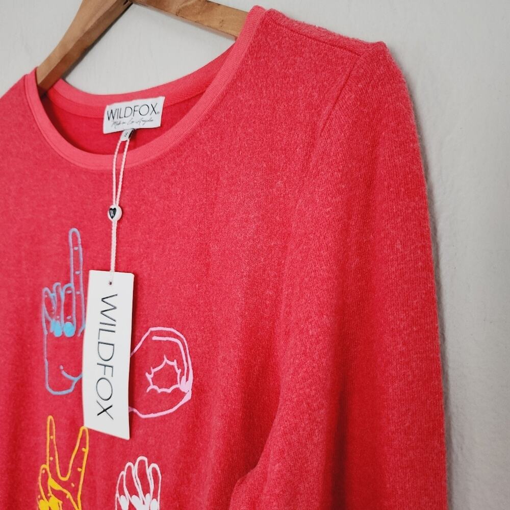 Wildfox Love Signs Graphic Oversized Sweatshirt Crimson Red Crewneck Pullover S - Picture 2 of 9